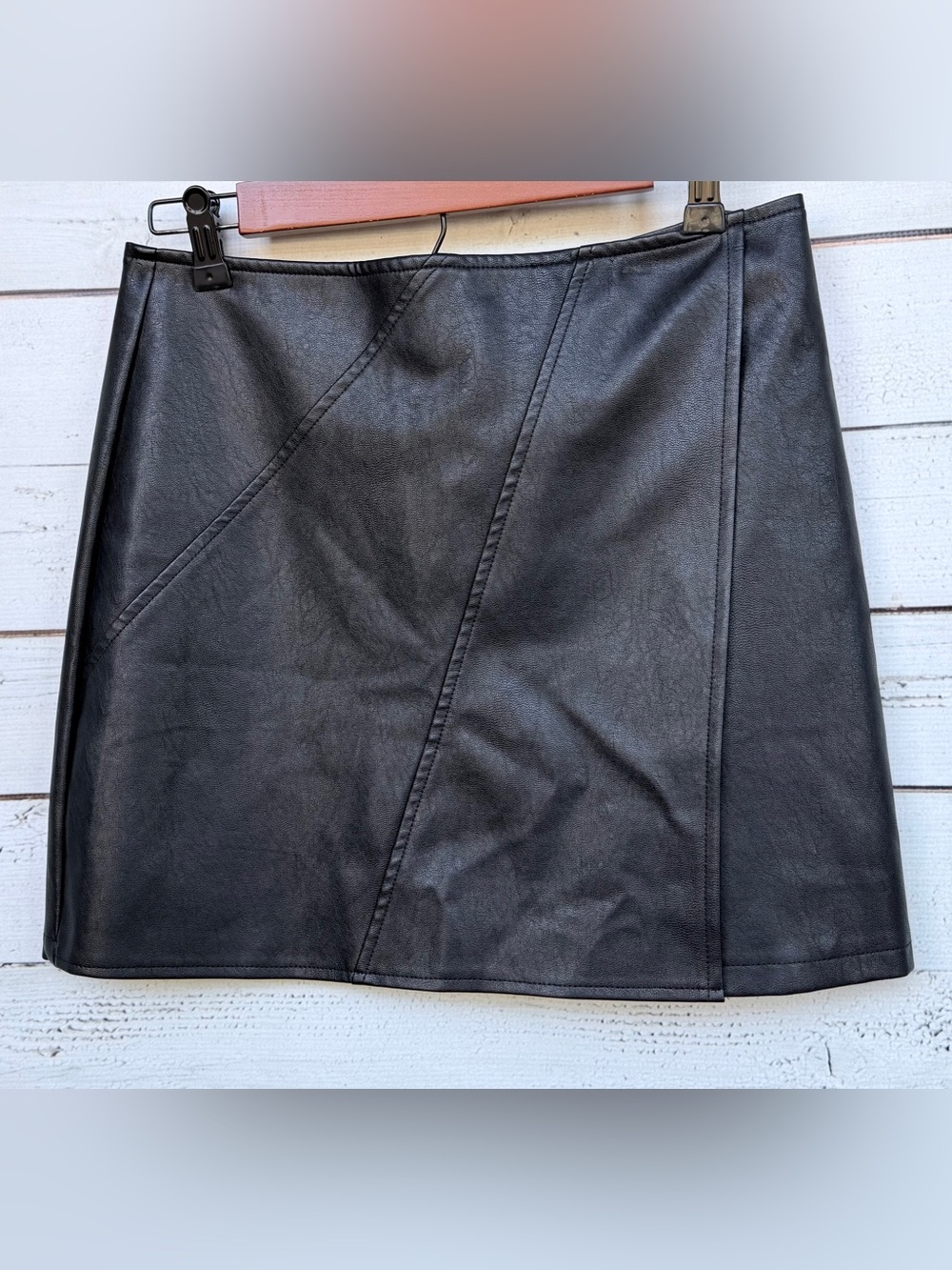 Pants Store Diagonal Seam Faux Leather Mini Skirt - Size Medium
